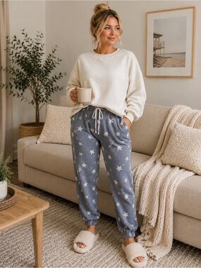NWT Cato Blue Acid Wash Star Print Jogger sweatPants medium